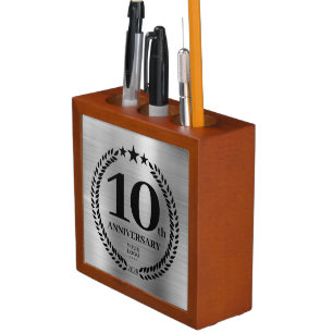 Silver 10th Anniversary Business Logo Employee Desk Organizer