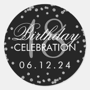 Silver 18th Birthday Faux Glitter Confetti Black Classic Round Sticker