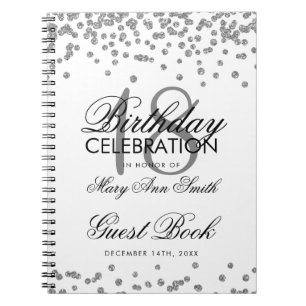 Silver 18th Birthday Guest Book Glitter Confetti
