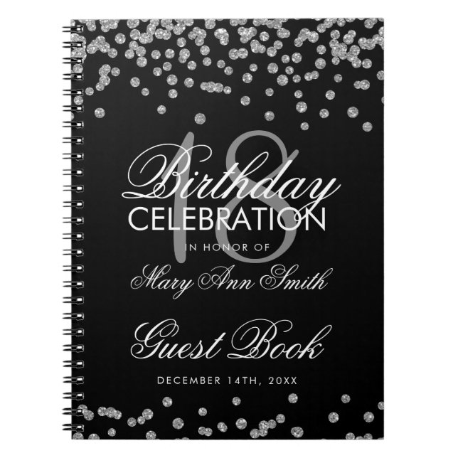 Silver 18th Birthday Guest Book Glitter Confetti (Front)