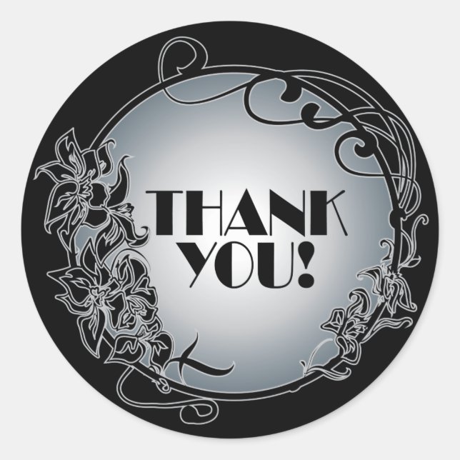 Silver 1920's Vintage Thank You Stickers (Front)