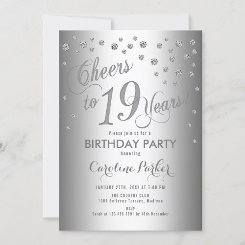 Silver 19th Birthday Party Invitation