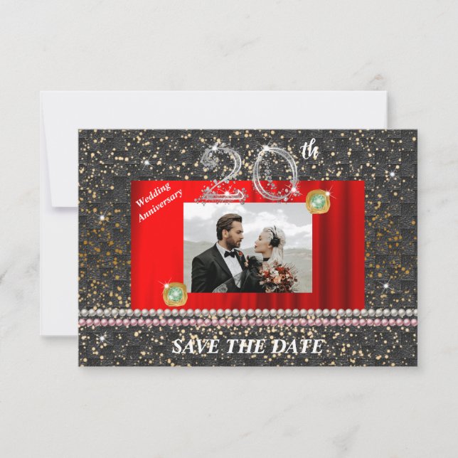 Silver 20th Wedding Anniversary Black Woven Pearls Invitation (Front)