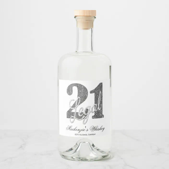 Silver 21 and Legal | Minimal 21st Birthday Custom Liquor Bottle Label |  Zazzle.com