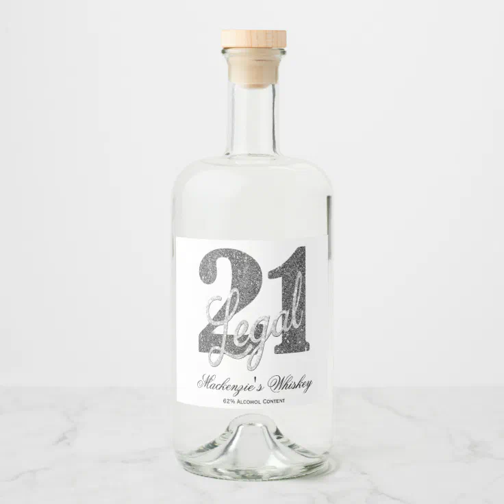 Silver 21 and Legal | Minimal 21st Birthday Custom Liquor Bottle Label |  Zazzle