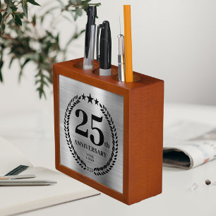 Silver 25 Anniversary Business Logo Employee Desk Desk Organizer