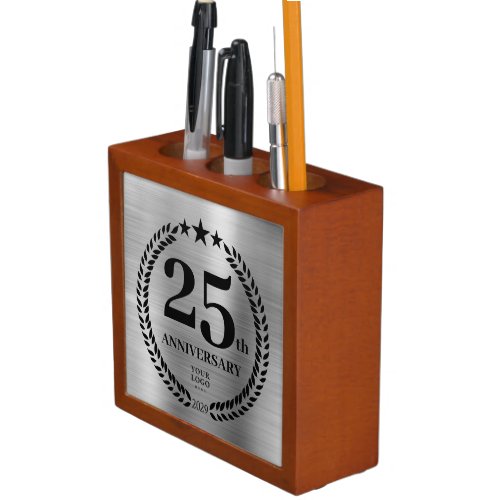 Silver 25 Anniversary Business Logo Employee Desk Desk Organizer