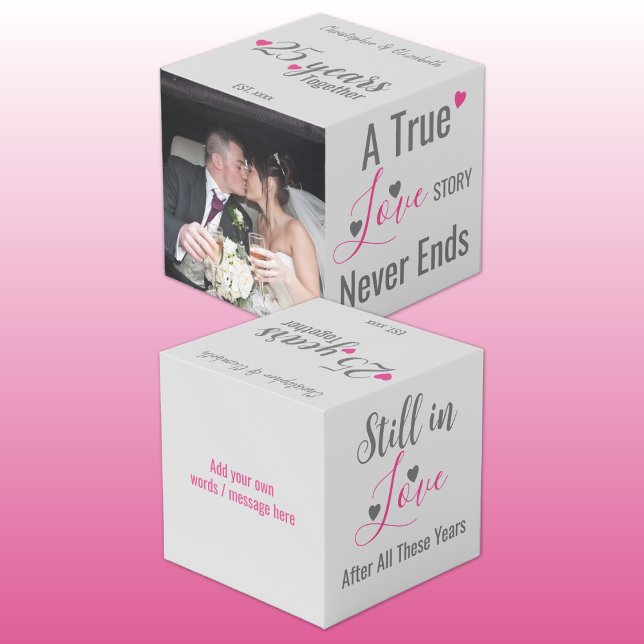 Silver 25 years anniversary pink photo cube (Creator Uploaded)