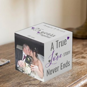 Silver 25 years anniversary purple photo cube