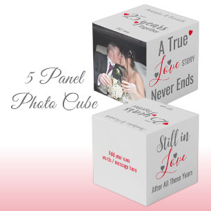 Silver 25 years anniversary red photo cube