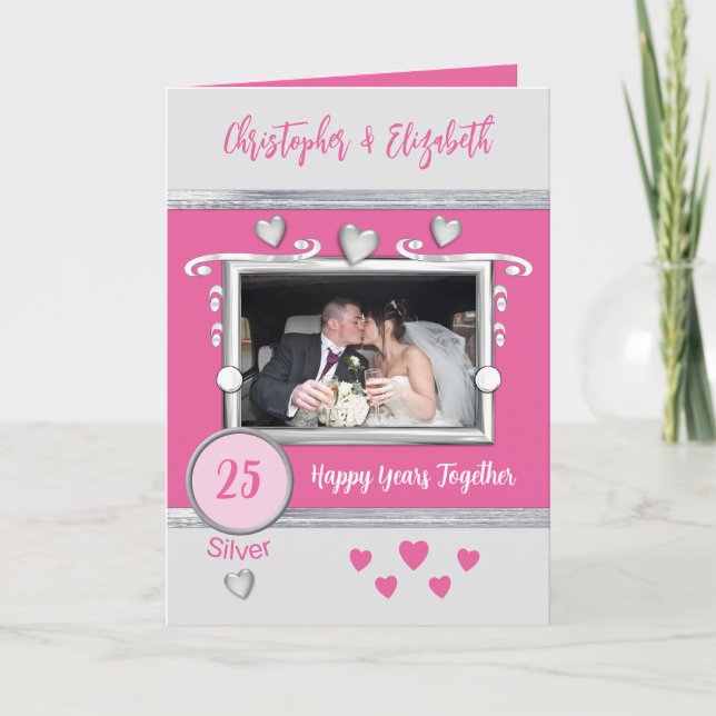 Silver 25th anniversary add photo names pink card (Front)