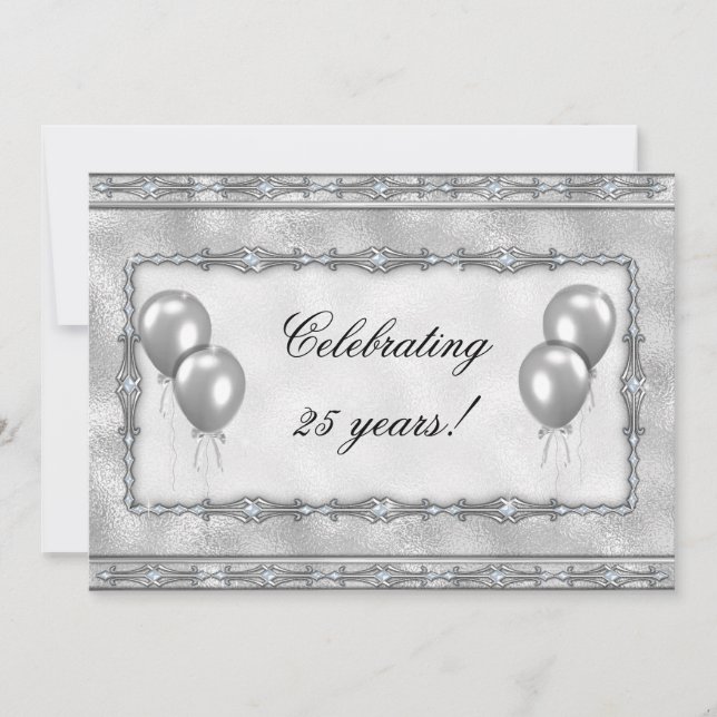 Silver 25th Anniversary Balloon Party Invitation (Front)