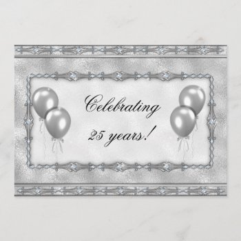 Silver 25th Anniversary Balloon Party Invitation by InvitationBlvd at Zazzle