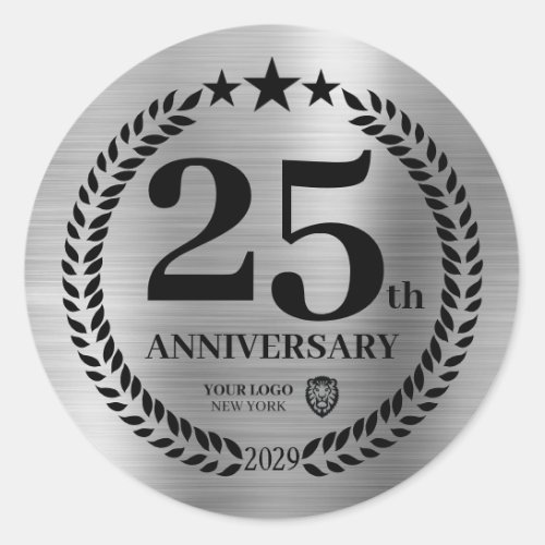 Silver 25th Anniversary Business Logo Classic Round Sticker