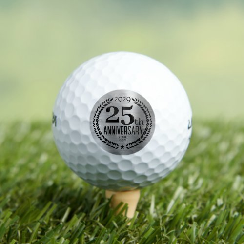 Silver 25th Anniversary Business Logo Golf Balls