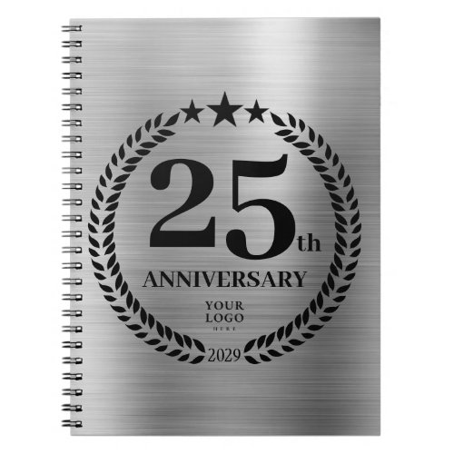 Silver 25th Anniversary Business Logo Notebook