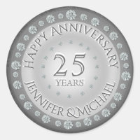 Silver 25th Anniversary Classic Round Sticker