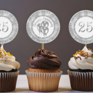 Silver 25th Anniversary Cupcake Sticker topper