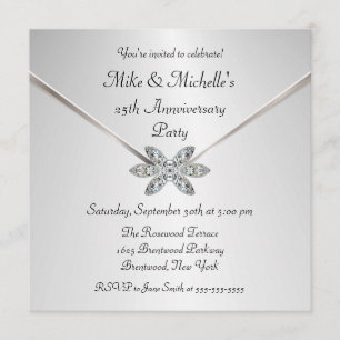 Silver 25th Anniversary Diamond Brooch Invitations