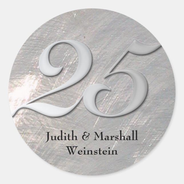 Silver 25th Anniversary Faux Metal Classic Round Sticker (Front)