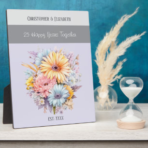 Silver 25th anniversary flowers names purple plaque