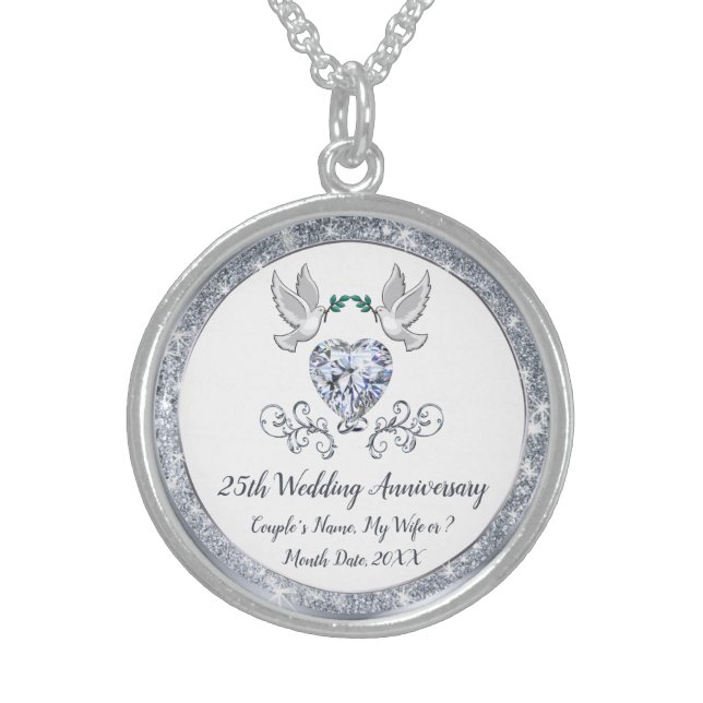 Silver, 25th Anniversary Gifts for Wife Jewelry (Front)