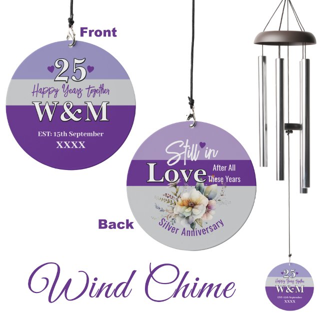 Silver 25th Anniversary initials date purple Wind Chime (Creator Uploaded)