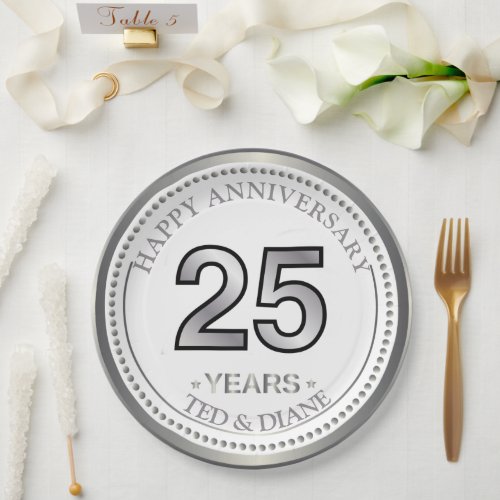 Silver 25th anniversary Paper Plate