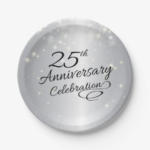 Silver 25th Anniversary Party Paper Plates