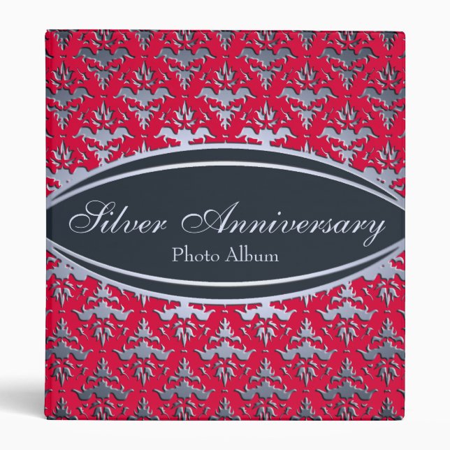 Silver 25th Anniversary Photo Damask Album 3 Ring Binder (Front)