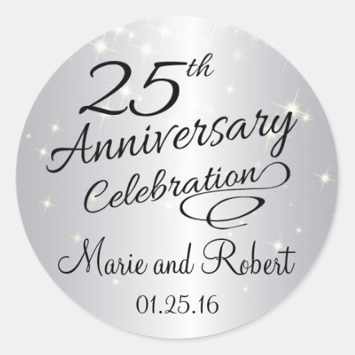 Silver 25th Anniversary Sparkly Wedding Classic Round Sticker