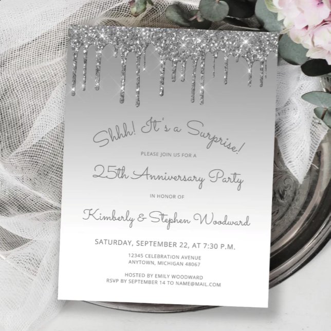 Silver 25th Anniversary Surprise Party Postcard (Creator Uploaded)