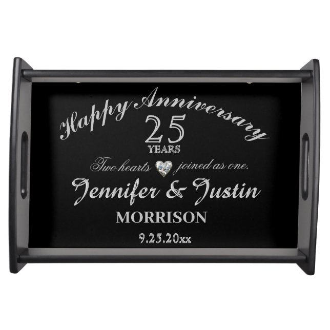 Silver 25th Anniversary Wedding Serving Tray (Front)