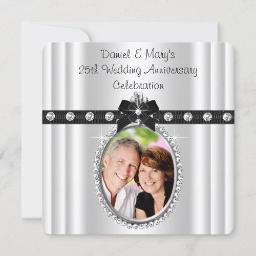 Silver Photo 25th Silver Anniversary Party Custom Announcements