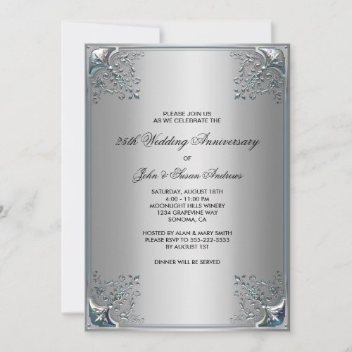 Silver 25th Silver Anniversary Party Invitations