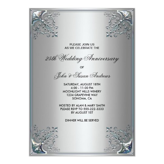 Silver 25th Silver Anniversary Party Invitations