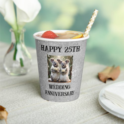 Silver 25th Traditional Wedding Anniversary  Paper Cups