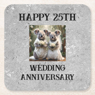 Silver 25th Traditional Wedding Anniversary, Square Paper Coaster