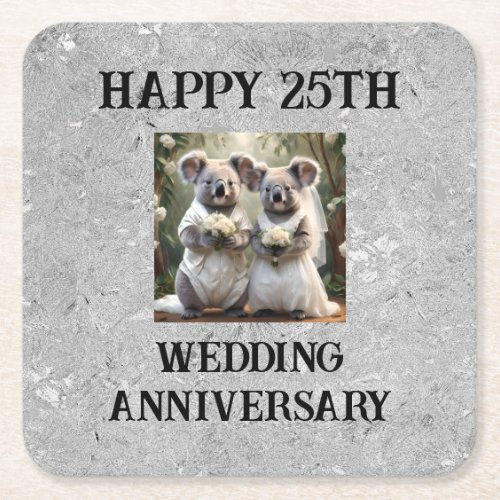 Silver 25th Traditional Wedding Anniversary  Square Paper Coaster