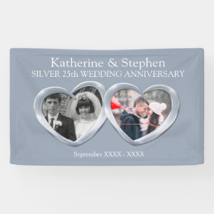 Silver 25th Wedding anniversary 2 hearts photo Banner