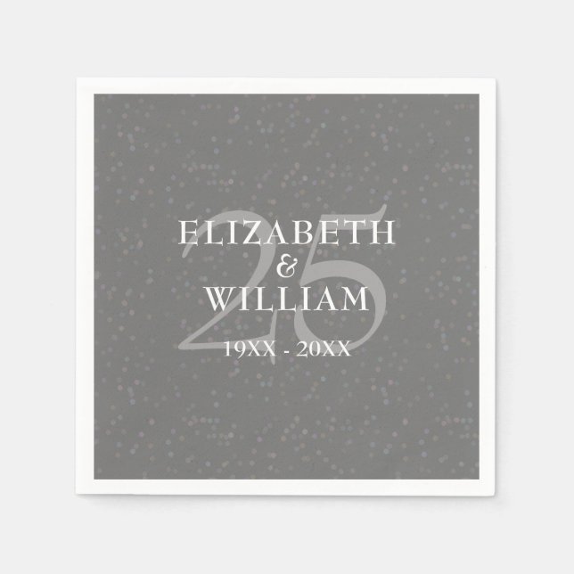 Silver 25th Wedding Anniversary Chic Confetti Napkins (Front)