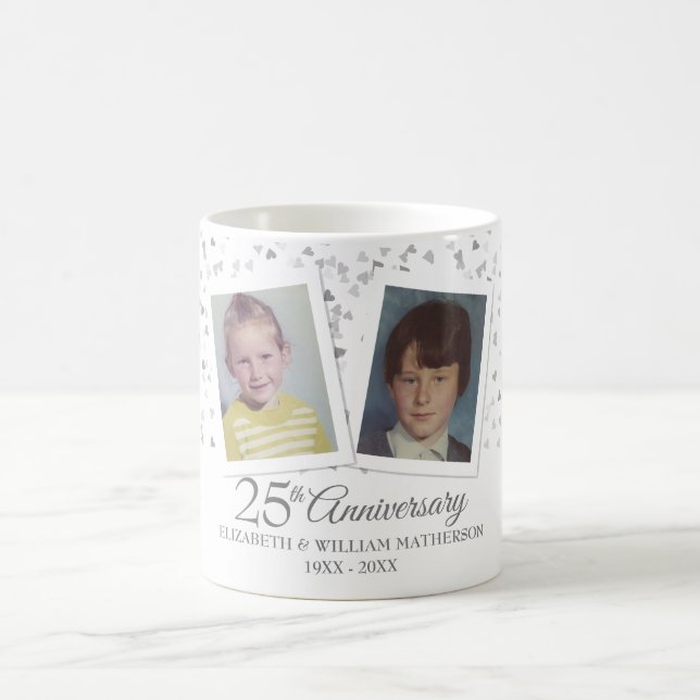 Silver 25th Wedding Anniversary Childhood Photos Coffee Mug (Center)