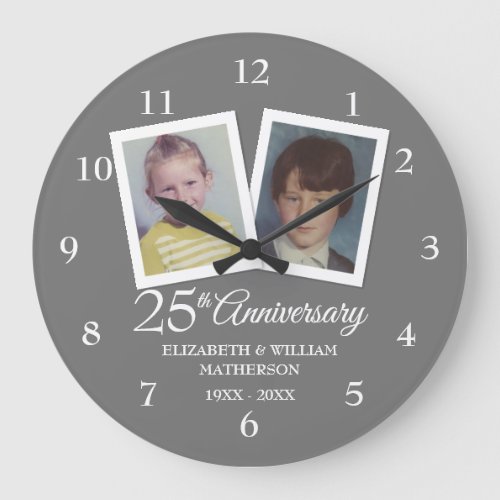 Silver 25th Wedding Anniversary Childhood Photos Large Clock