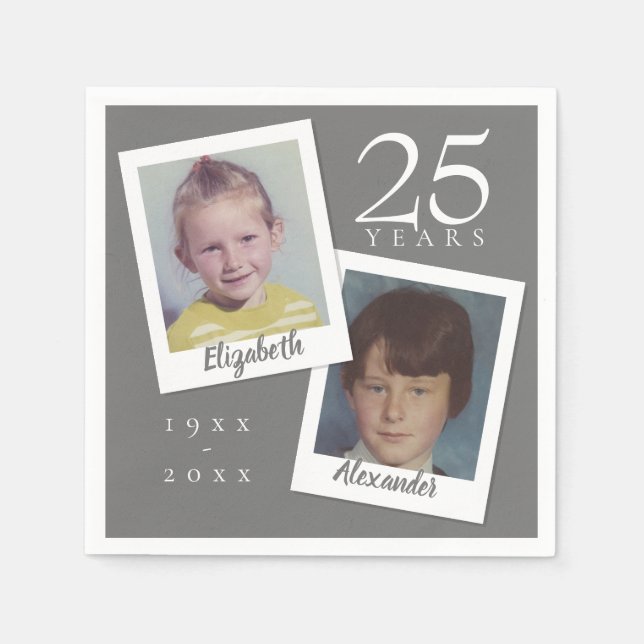 Silver 25th Wedding Anniversary Childhood Photos Napkins (Front)