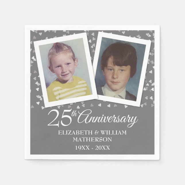 Silver 25th Wedding Anniversary Childhood Photos Napkins (Front)