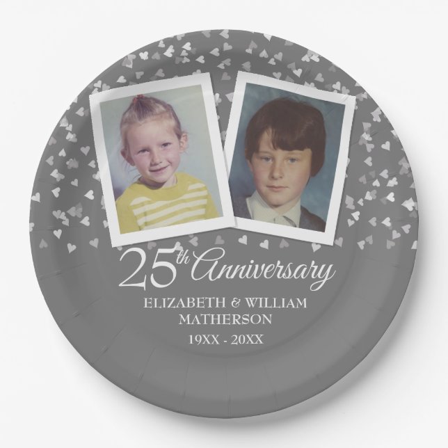 Silver 25th Wedding Anniversary Childhood Photos Paper Plates (Front)