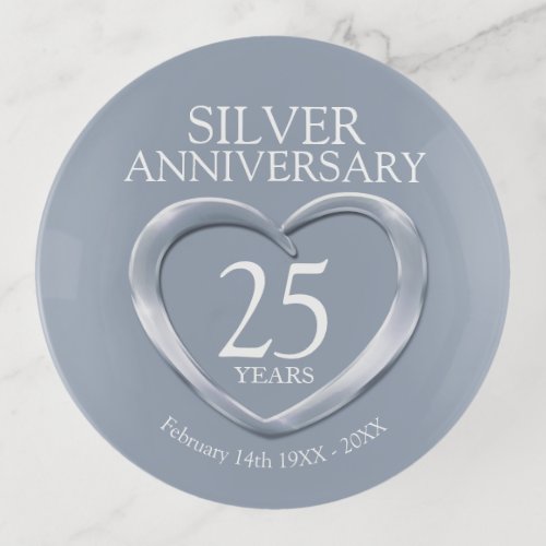 Silver 25th wedding anniversary custom date gift trinket tray