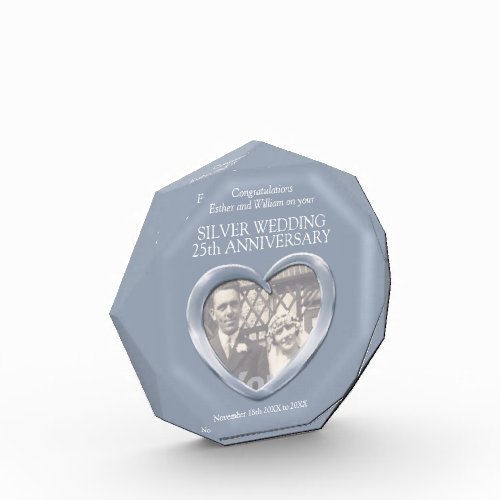 Silver 25th wedding anniversary custom photo award