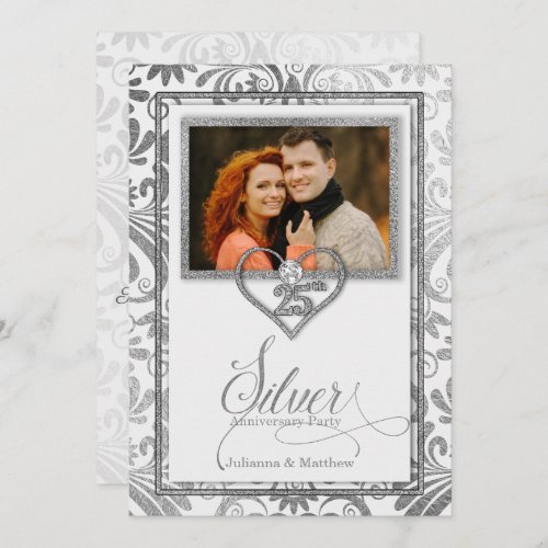 Silver 25th Wedding Anniversary Custom Photo Invitation