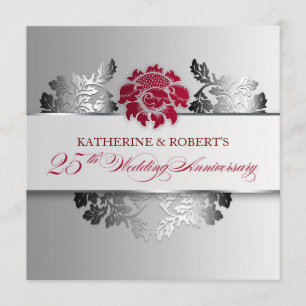 silver 25th wedding anniversary elegant invitation